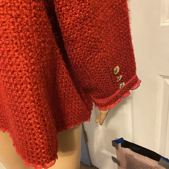 Joan Rivers Women Jacket 20W Red Tweed Gold Buttons Mature Career Church Holiday - Picture 10 of 10